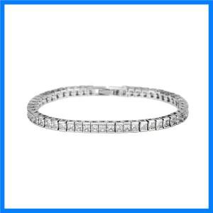 여성용 웨딩 약혼 파티 주얼리 럭셔리 실버 프린세스 컷 큐빅 지르코니아 테니스 크리스탈 팔찌