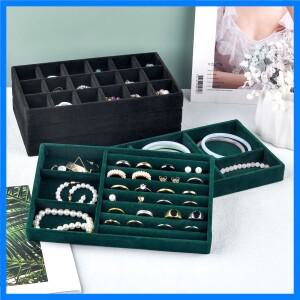 블랙/다크 그린 플란넬 보석 보관 상자 가정용 서랍 귀걸이 목걸이 반지 트레이 헤드 로프 귀 클립 디스플