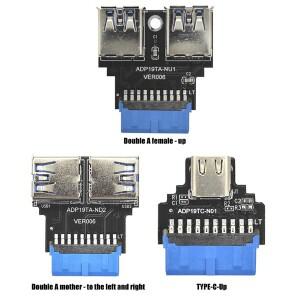 C타입 듀얼 USB 3.0 A 암컷 프론트 커넥터 컨버터 19 핀 헤더 to USB3.1/3.2 어댑터 플러그인 마더보드