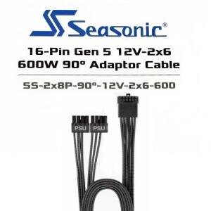 Seasonic 블랙  전원 어댑터 케이블 90 ° Gen 5 12V-2x6 16 핀-2x8 핀 12VHPWR ATX3.0