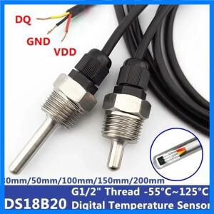 DS18B20 디지털 온도 센서 G1/2인치 나사형 프로브 직경 8mm PVC 3코어 와이어 SUS304 스테인리스 스틸 쉘