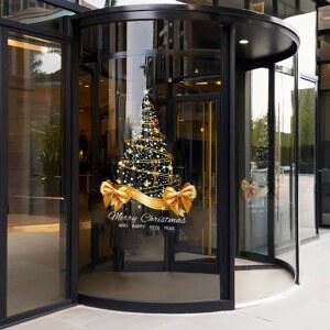크리스마스 창문 장식 25.59x17.72 인치 양면 데칼 황금 트리 유리 휴일 장식품 가정 거실용