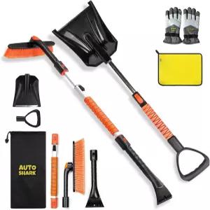 오토샤크 7 in 1 스노우 삽 브러시 키트 47.2 스 스크래퍼 자동차 및 360° 회전 폼 그립 글러브가 있는