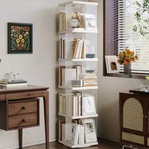 책장 회전식 책꽃이 화이트 사무실 서재 원형 공부방 수납 릴 수납함 선반 5단 북타워