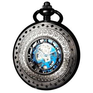 남성용 더마흐트 기계식 포켓 워치 선물, 체인이 달린 스켈레톤 로만 다이얼