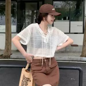 스트링니트 후드니트 비치룩 크롭 숏니트 니트 (WFK6CNL)