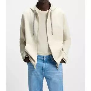 [휴고보스]휴고보스 남성 집업 후드 자켓 코튼 블렌드 화이트 2025FW