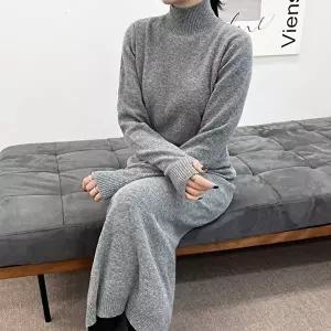 패션 목폴라 니트티셔츠 스커트 세트 가을 겨울 하객 (KYR-WCE4201)