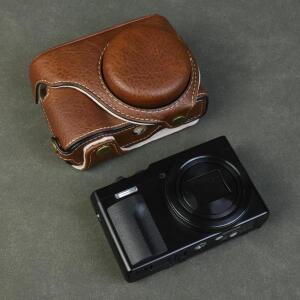 레트로 PU 가죽 카메라 가방 하드 케이스 하프 바디 커버 파나소닉 호환 루믹스 TZ99/ZS99 베이스 천공 쉘