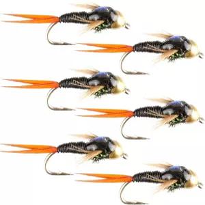 플라이 낚시 장소 텅스텐 비드 헤드 블랙 구리 존 님프 - 파리 바늘 크기 14의 6개 세트