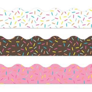 60개 스프링클 게시판 테두리 화이트 브라운 핑크 장식 트림 3가지 스타일 학교 벽 칠판 교실 DIY 공예용 스캘럽 스티커, 69피트