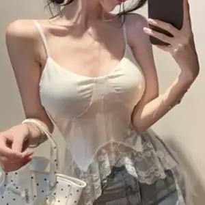 [옷자락]여성 비대칭 레이스 포인트 코르셋 나시