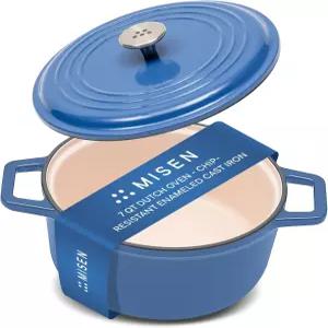 미센 7 QT 에나멜 주철 더치 오븐 - 칩 저항성 코팅 보온성을 위한 두꺼운 철 코어 대형 조리 표면 안전