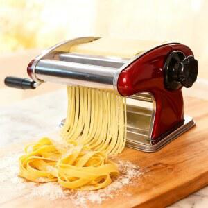 레오네베 수동 파스타 메이커 머신 u2013 스테인리스 스틸 면 롤러, 홈메이드 파스타, 라자냐, 페투치니(빨간색, 2mm + 4mm)를 위한 및 4mm 커터가 내장되어 있습니다