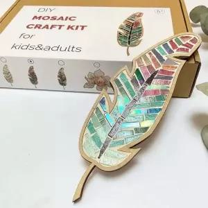 sjljzxd 혼합 색상 잎 모자이크 키트 공예용 크리에이티브 DIY 컬러 홈 데코 타일 유리 조각 용품 퍼즐