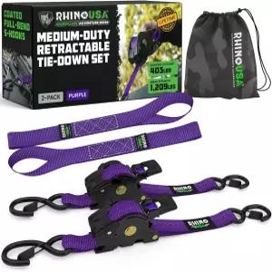 Rhino USA 리트랙터블 래칫 스트랩(2팩) - 1인치 x 10피트(1 209파운드 파손 강도) 트럭 화물 트레일러