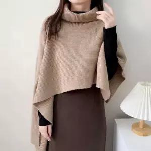 머플러 스타일 터틀넥 언발란스 니트 케이프숄 망토 WFIKMPX