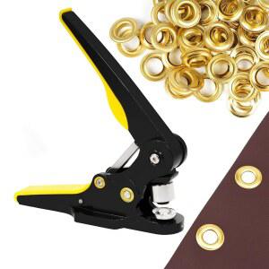 ZONG LAN 헤비 듀티 그로밋 툴 키트 아일렛 머신 펀치 키트, 3/5인치 다이 및 80세트 골드 황동 타프 가죽 패브릭 커튼 포함