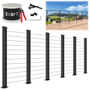 Zylorix 42인치 20피트-24피트 T304 스테인리스 스틸 케이블 난간 포스트 키트(유연 DIY 1+1) - 6단계 드릴링 포스트, 충분한 308피트 1/8인치 케이블,