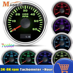 타코미터 타코 게이지 센서 시간 계량기, 자동차 해양 보트 요트용 범용, 7 가지 색상 백라이트, 52mm, 3000, 4000, 6000, 7000, 8000RPM