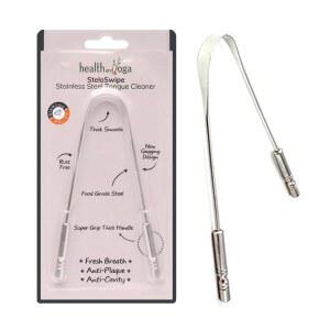 HealthAndYoga 혀 클리너 스크레이퍼(보관 가방 포함) - 위생적이고 수술 등급이며 비합성 그립 u2013 멸균 가능한 혀 브러시 클리너(수술용 강철 - 1팩)