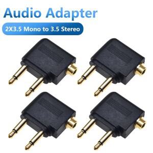 2피스 오디오 어댑터 3.5mm 플러그 잭 항공 비행기 이어폰 헤드폰 여행