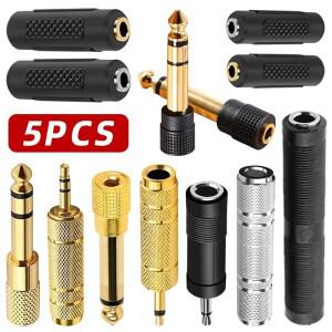 5피스 3.5mm 6.35mm 스테레오 모노 플러그 오디오 잭 커넥터 어댑터 변환기 스피커