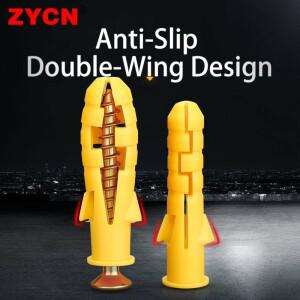 플라스틱 튜브 확장 벽 앵커 플러그 패스너  나일론 셀프 태핑 필립스호환 헤드 나사 볼트  노란색 리브드