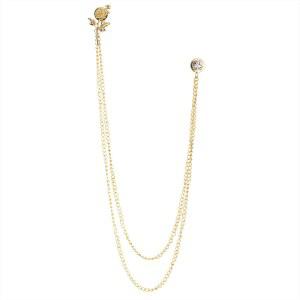 남성 여성 턱시도 수트 코르사지 태슬 주얼리를 위한 이중 체인이 달린 다인티 플로럴 핀 로즈 플라워 라펠 브로치 남성용