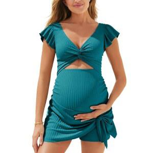 여름 매 리브드 모선 원피스 수영복 컷아웃 수영복, 포켓 쇼트 넥타이 매듭 스커트 포함