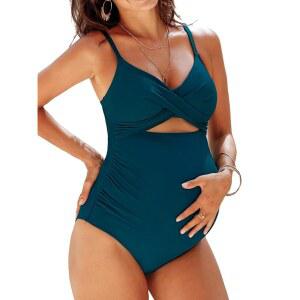 컵쉬 여성용 원피스 수영복 임산부 랩드 프론트 리치 임신 백 훅 컷아웃