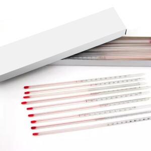 빨간색 수온 온도계 유리 막대 알코올 실험 소모품 고정밀 측정 20 팩