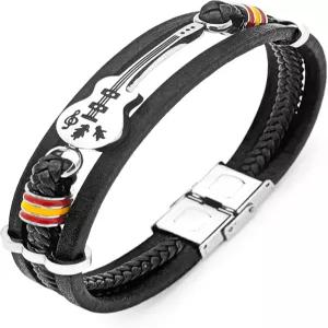 에이미 남성 가죽 커프 팔찌 핸드메이드 블랙 레이어 소가죽 직조 로프 기타 뱅글 8.26인치 [조절가능]