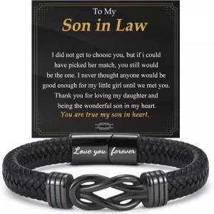 생일 크리스마스 아버지의 날 결혼식 위한 십대 소년 남성 가죽 팔찌 땋은 커프 인피니티 매듭 보석 OAVOK