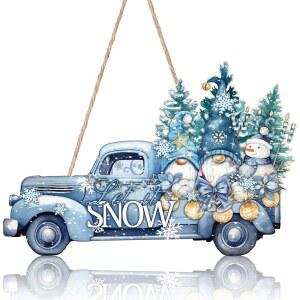 겨울 문 장식 Let It Snow 트럭 사인 나무 화환 난쟁이 소나무 눈사람 벽걸이 명판 현관 마당 실내 실외 홈 데코