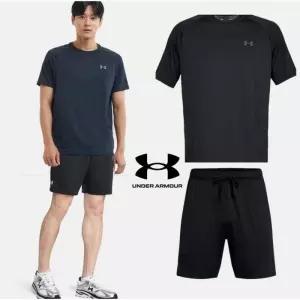 언더아머 남성 기능성 반팔 반바지 트레이닝 세트 Tech 티셔츠 7인치 쇼츠 6413-6969-001 364904