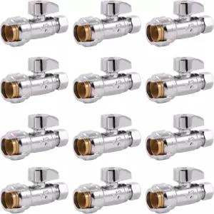 SharkBite 1/2 x 3/8 인치 압축 스트레이트 스톱 밸브 12 팩 쿼터 턴 황동 배관 피팅 연결 푸시 PEX 파이프