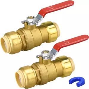 푸시 핏 볼 밸브 2팩 3 /4 풀 포트 밸브(분리 클립 포함) 온수 및 냉수용 투 커넥트 워터 차단 PEX PVC