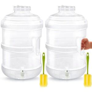 뚜껑과 스파우트가 있는 진영 2개 용기 음료 디스펜서 플라스틱 물 아구아스 프레스카스 주스 파티에 이상적인 병 용기(5갤런)