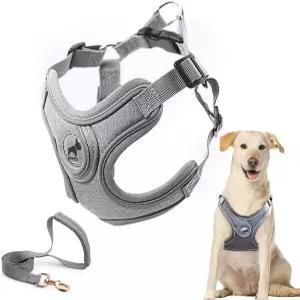 목줄 세트가 있는 개 하네스 소형 중형 대형견 훈련 및 달리기를 위한 통기성 패딩 조끼 하네스가 목걸이