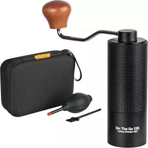 온 더 고 135 수동 커피 그라인더 - 조절 가능한 설정 더블 베어링 최대 용량 0.88온스 가정용 여행 및