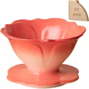 타미마르 꽃 모양 - 커피 메이커 위에 세라믹 붓기 가정 및 여행용 슬로우 브루잉 액세서리(커피 필터 20개