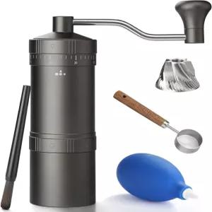 7성급 스테인리스 원뿔형 버가 있는 수동 커피 그라인더 외부 조정 가능한 분쇄 설정(회색)이 휴대용