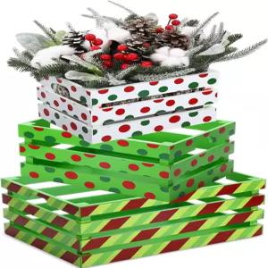 노바브라이트 3개 크리스마스 우드 상자 13인치 11인치 9인치 장식용 소박한 둥지 손잡이 농가 목재 보관