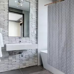 샤워 체크 소 헤링본 커튼