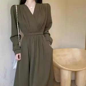 브이넥원피스 셔링원피스 하객룩 우아한 가을원피스 브이넥 롱원피스 무드