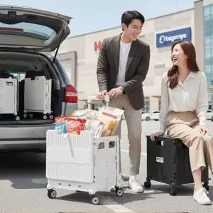 특대형 4바퀴 폴딩 쇼핑카트 65L 마트 시장 장바구니 캠핑 손수레 트렁크 짐정리 구르마 카트 캠핑웨건