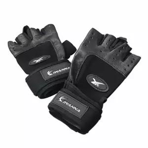 아이워너 가죽 헬스 장갑 이중밴드 블랙 M 1P 반오픈