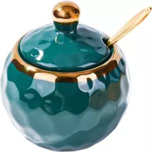 가정과 주방을 위한 뚜껑이 있는 숟가락 골프 모양의 세라믹 소금 그릇(재스퍼)이 보실리 도자기 설탕 그릇