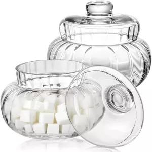 뚜껑이 있는 포후드 2팩 유리 설탕 그릇 22온스 투명 큐브 홀더 크리스탈 커버 캔디 병 커피 원두 견과류